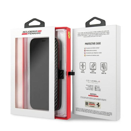 Ferrari Booktype On Track Carbon Stripe - Etui iPhone 13 (czarny)