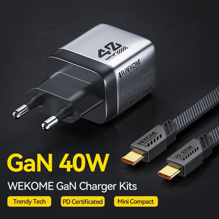 WEKOME WP-U02 Mecha Series - Chargeur de courant 2x USB-C Super Fast Charger GaN 40W (Argent)