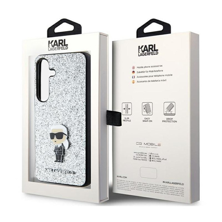 Karl Lagerfeld Fix Glitter Iconic Logo fém kitűző - Samsung Galaxy S24 tok (ezüst)