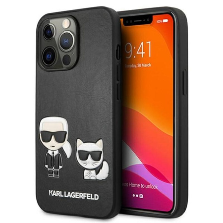 Karl Lagerfeld PU Leather Karl & Choupette Embossed - Coque iPhone 13 Pro Max (noir)