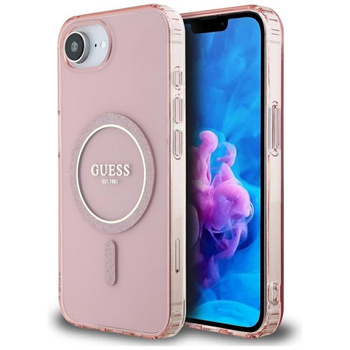 Guess IML Glitter Circle MagSafe - pouzdro pro iPhone 16e (růžové)