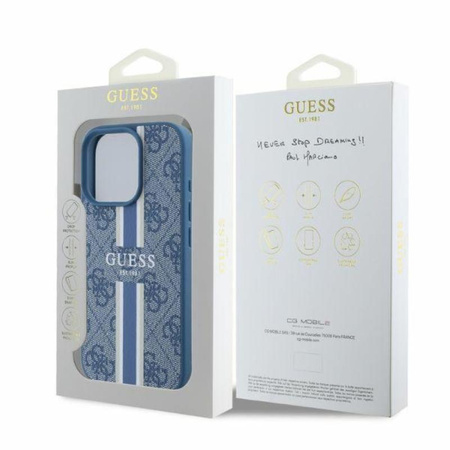 Guess 4G Étui MagSafe à rayures imprimées - iPhone 16 Pro Max (bleu)