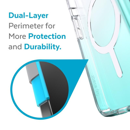 Speck Presidio Perfect-Clear + Ombre + MagSafe - iPhone 13 Case with MICROBAN Coating (Clear/Fantasy Teal Fade)