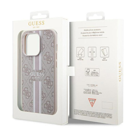 Pouzdro Guess 4G MagSafe s potiskem pruhů - iPhone 14 Pro Max (růžové)