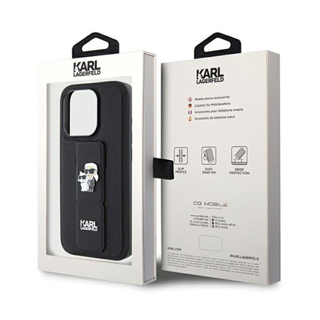 Karl Lagerfeld Gripstand Saffiano Karl & Choupette Pins - iPhone 13 Pro Max Case (black)