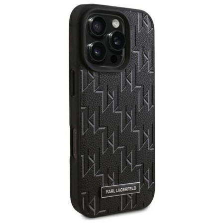 Karl Lagerfeld Leder Monogramm Metall Logo MagSafe - iPhone 16 Pro Tasche (schwarz)