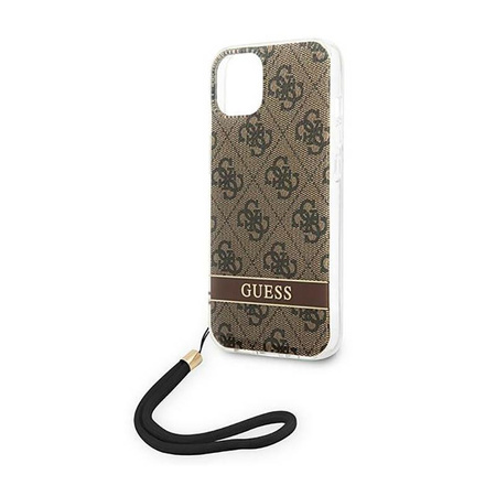Guess 4G Print Cord - Case with lanyard iPhone 14 Plus (brown)