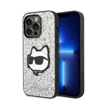Karl Lagerfeld NFT Glitter Choupette Patch - Hülle für iPhone 14 Pro (Silber)