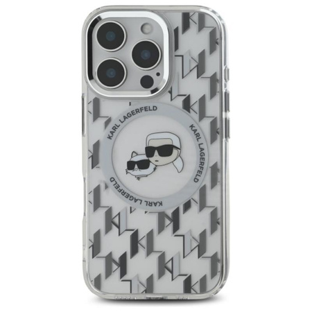 Karl Lagerfeld IML Monogram Karl & Choupette Head MagSafe - Coque iPhone 16 Pro (Transparent)