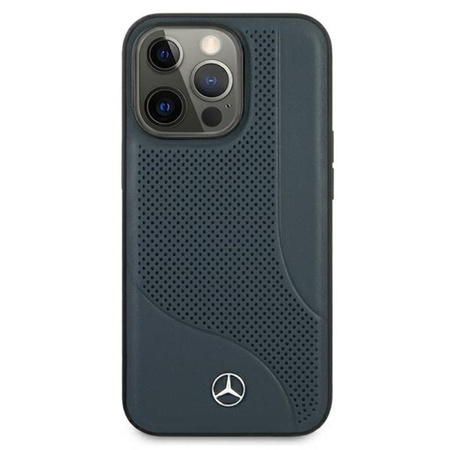 Étui en cuir Mercedes à surface perforée pour iPhone 13 Pro Max (bleu marine)