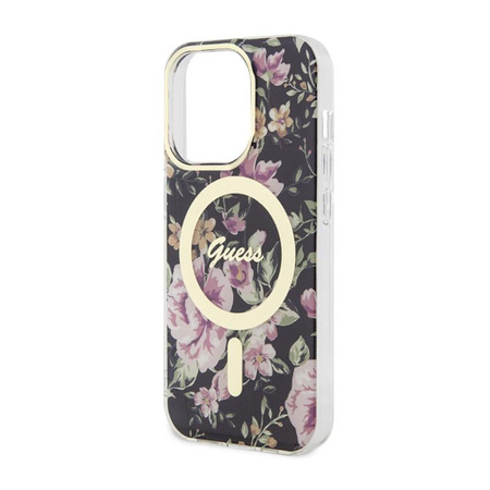 Guess Flower MagSafe - pouzdro pro iPhone 14 Pro (černé)