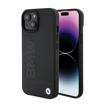 Kožené pouzdro BMW Hot Stamp MagSafe - iPhone 15 Plus (černé)