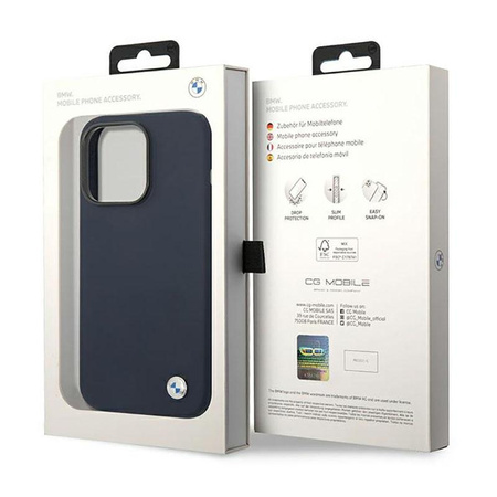 Silikonové pouzdro BMW Liquid s kovovým logem - pouzdro pro iPhone 14 Pro (námořnická modrá)