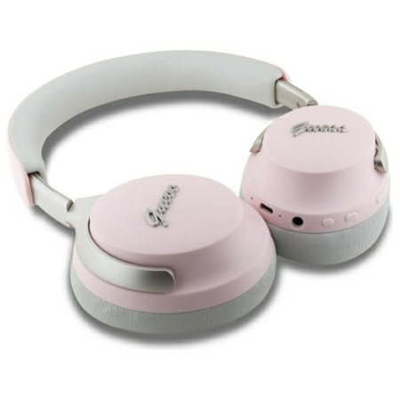 Guess Metal Script Logo - Wireless Bluetooth Over-Ear Headphones with ANC + ENC (Pink)