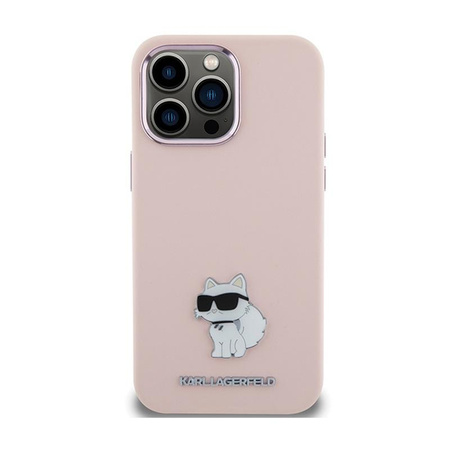 Karl Lagerfeld Silikonový kovový špendlík Choupette - pouzdro pro iPhone 15 Pro Max (růžové)