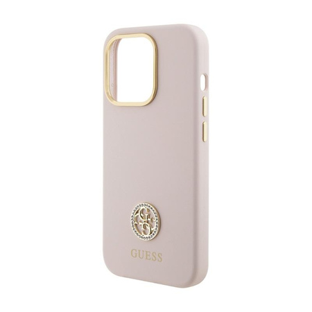 Pouzdro Guess Silicone Logo Strass 4G - iPhone 15 Pro (růžové)