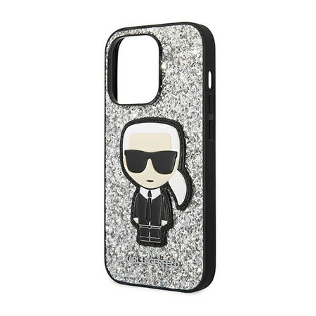 Karl Lagerfeld Glitter Flakes Ikonik - pouzdro pro iPhone 14 Pro Max (stříbrné)