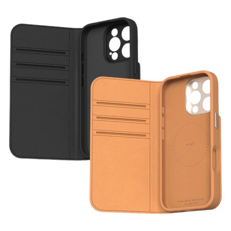 Moshi Overture MagSafe - Leather 3-in-1 flip case for iPhone 16 Pro (Caramel Brown)