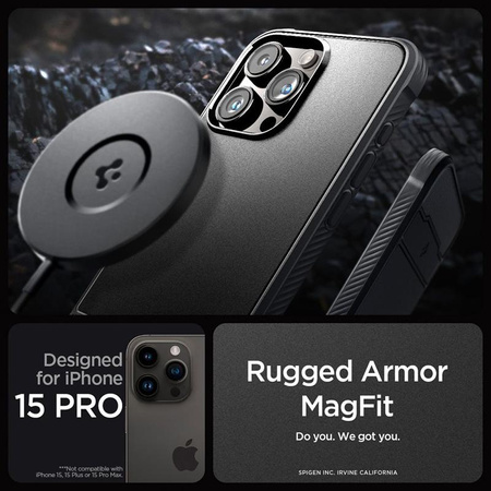 Spigen Rugged Armor MagSafe - Gehäuse für iPhone 15 Pro (Schwarz matt)