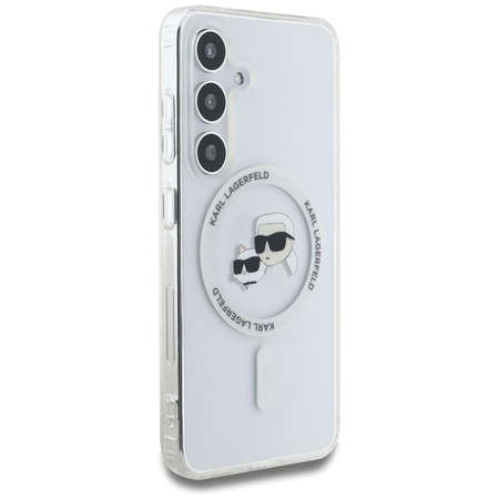 Karl Lagerfeld Button Karl & Choupette Heads Gedrucktes Logo MagSafe - Samsung Galaxy S25+ Tasche (weiß)