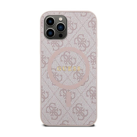 Guess 4G Collection bőr fém logós MagSafe - iPhone 12 / iPhone 12 Pro tok (rózsaszín)
