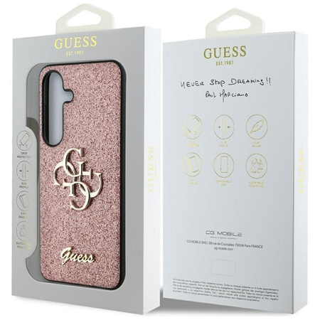 Guess Fixed Glitter Big 4G Metal Logo - étui pour Samsung Galaxy S25 (rose)