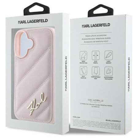 Karl Lagerfeld Quilted Signature - Hülle für iPhone 16 (rosa)