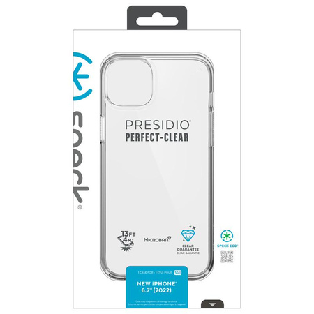 Speck Presidio Perfect-Clear - Coque pour iPhone 14 Plus avec revêtement MICROBAN (transparent)