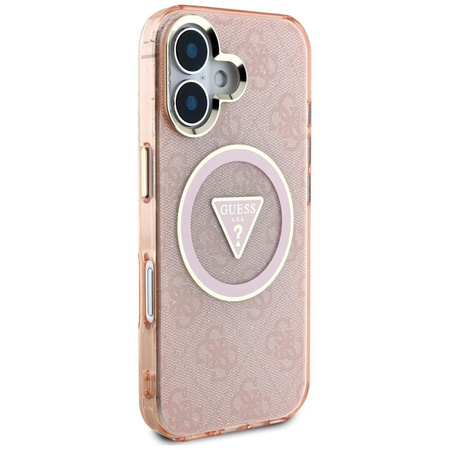 Guess IML Metal Glitter 4G Circle Triangle MagSafe - pouzdro pro iPhone 16 (růžové)