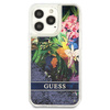 Guess Liquid Glitter Flower - pouzdro pro iPhone 13 Pro Max (modré)