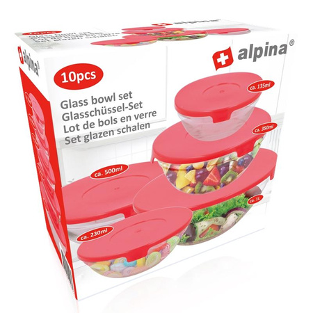 Alpina - Set de bols en verre avec couvercles 5pc.