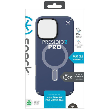 Speck Presidio2 Pro ClickLock & MagSafe - iPhone 16 Pro Max Hülle (Küstenblau / Staubgrau / Weiß)