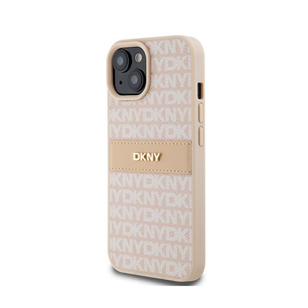 DKNY Leather Mono Stripe & Metal Logo - Coque pour iPhone 15 Plus / 14 Plus (rose)