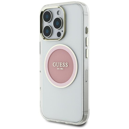 Guess IML Metallfarbener Kreis Klassisches Logo MagSafe - Gehäuse für iPhone 16 Pro Max (rosa)