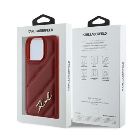 Karl Lagerfeld Quilted Signature - Coque iPhone 16 Pro Max (rouge)