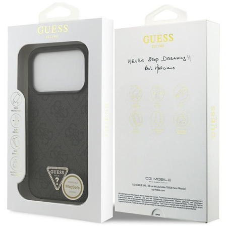Guess Leather 4G Triangle Strass MagSafe - Hülle iPhone 17 Pro (Schwarz)