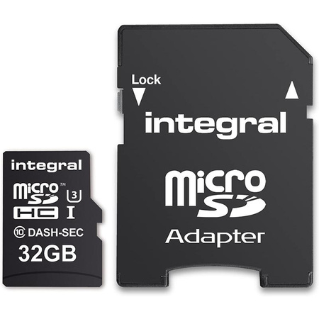 Integral Dash & Security microSDHC - 32 GB C10 UHS-I U3 memóriakártya adapterrel