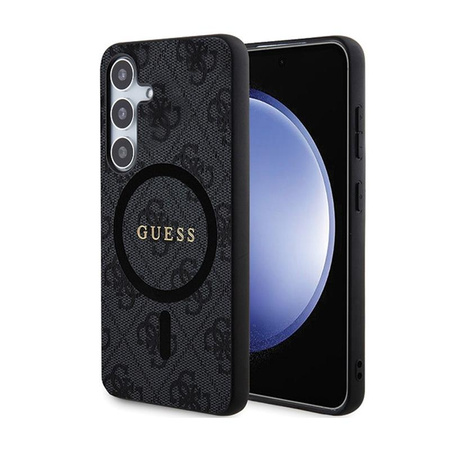 Guess 4G Collection Cuir Logo Métal MagSafe - Étui Samsung Galaxy S24 (noir)