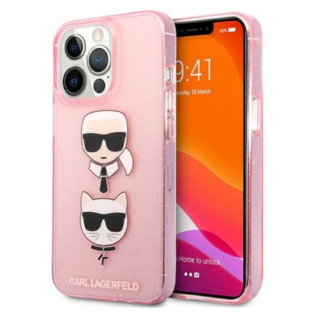 Karl Lagerfeld Glitter Karl & Choupette Head - pouzdro pro iPhone 13 Pro (růžové)