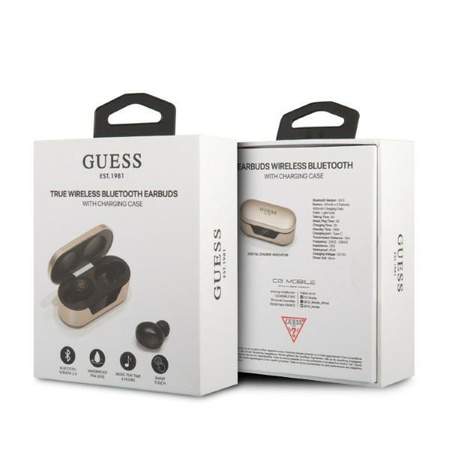 Guess True Wireless Earphones BT5.0 5H - TWS sluchátka + nabíjecí pouzdro (zlaté)