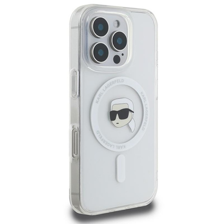 Karl Lagerfeld IML Metal Karl Head MagSafe - pouzdro pro iPhone 16 Pro (bílé)