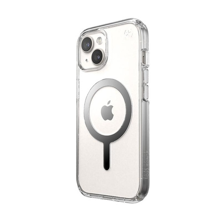 Speck Presidio Perfect-Clear MagSafe - iPhone 15 Case (Clair / Finition Chrome / Argent Serein)