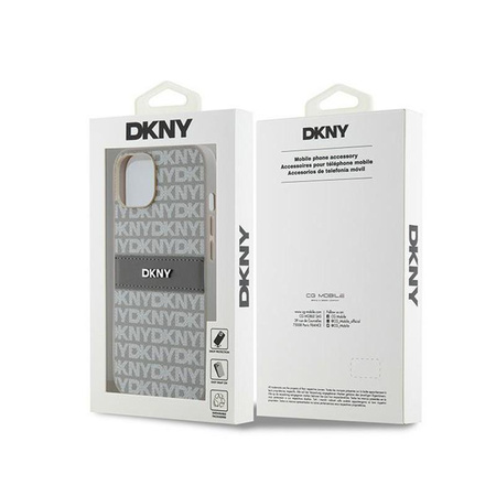 DKNY Lederhülle mit Monostreifen und Metall-Logo - iPhone 14 / 15 / 13 (beige)