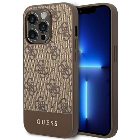 Guess 4G Bottom Stripe Metal Logo Collection - pouzdro pro iPhone 14 Pro Max (hnědé)