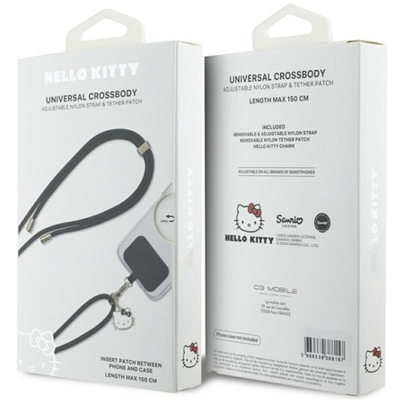 Hello Kitty Patch & Kitty Head Charm - Universal Phone Strap / Lanyard (Black)