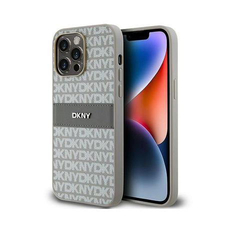 DKNY Leather Mono Stripe & Metal Logo - iPhone 14 Pro Case (beige)