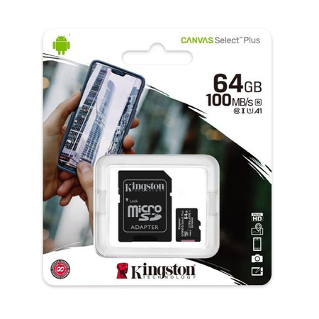 Kingston Canvas Select Plus MicroSDXC - 64 GB A1 Klasse UHS-I U1 V10 100 MB/s Speicherkarte mit Adapter
