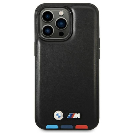 BMW Leder Hot Stamp Tricolor - iPhone 14 Pro Tasche (Schwarz)