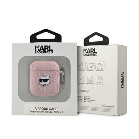 Karl Lagerfeld Monogram Choupette Head - pouzdro na AirPods 1/2 generace (růžové)