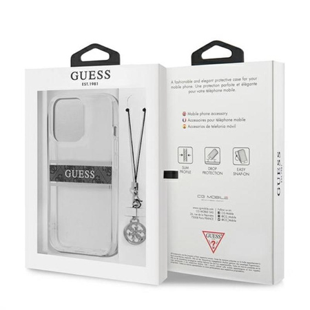 Guess 4G Stripe Grey Charm - Coque iPhone 13 Pro (Transparente)